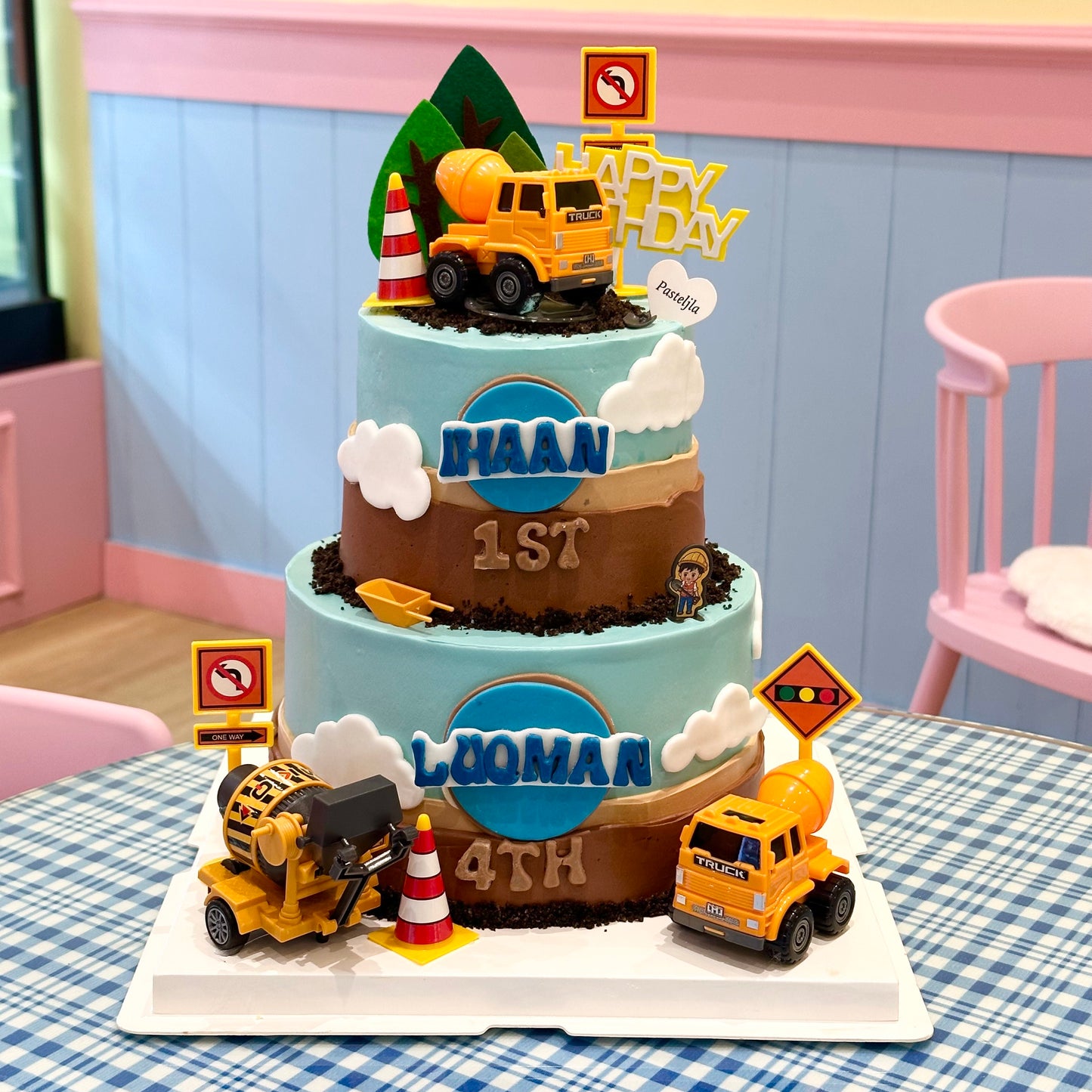 Construction theme two tier cake