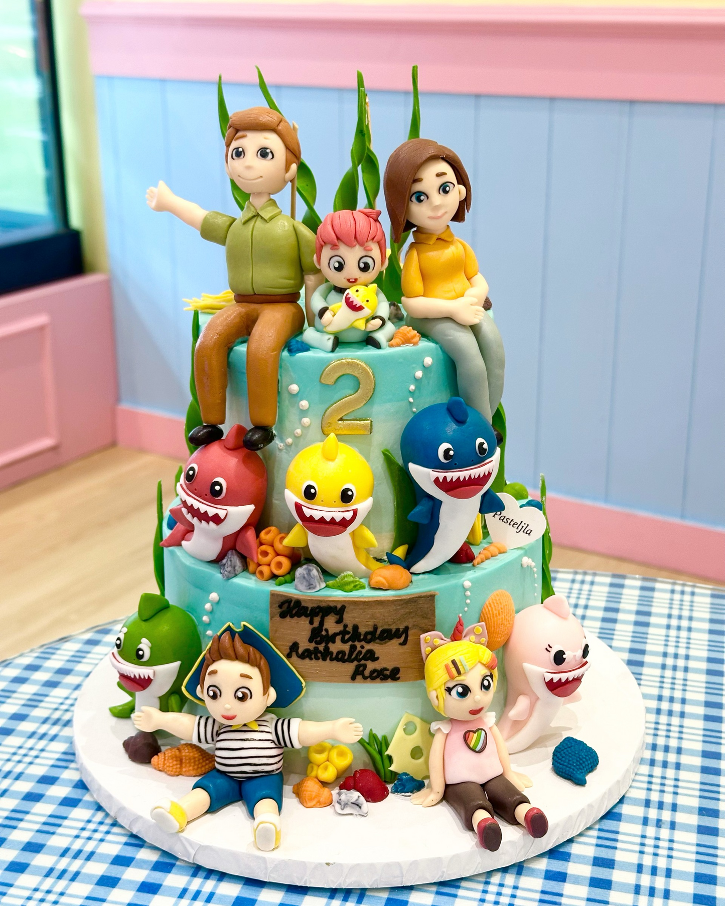 Two tier fondant bebefin cake