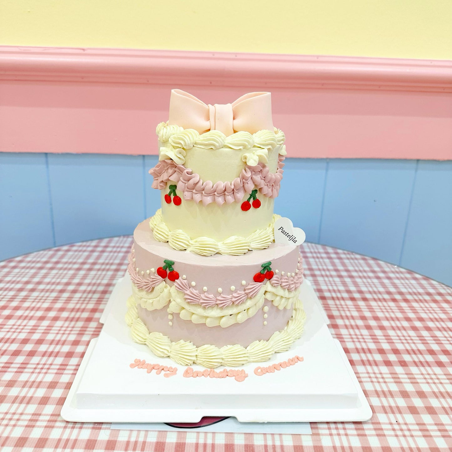 Two Tier Cherry Bow Cake