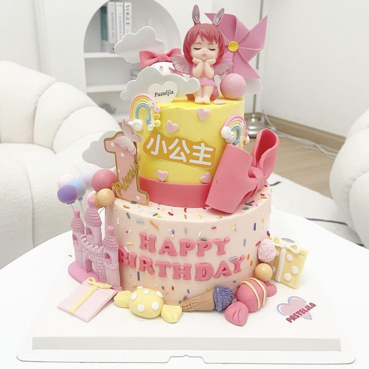 Pink and Yellow Two Tier Little Princess Cake