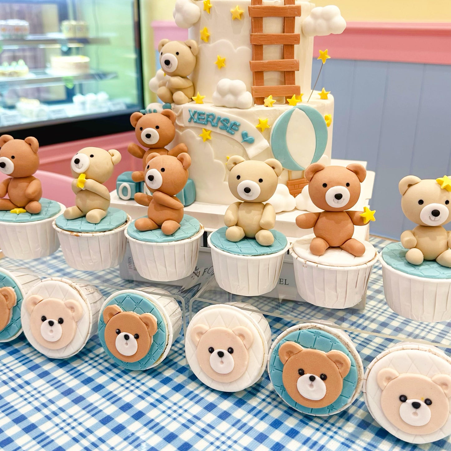 (2 in 1) Fondant combo - Blue and white teddy bear theme