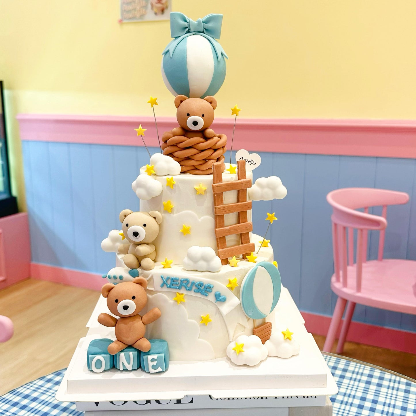 (2 in 1) Fondant combo - Blue and white teddy bear theme