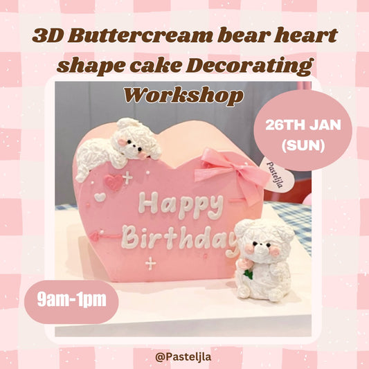 3D Buttercream Bear heart shape cake decorating workshop