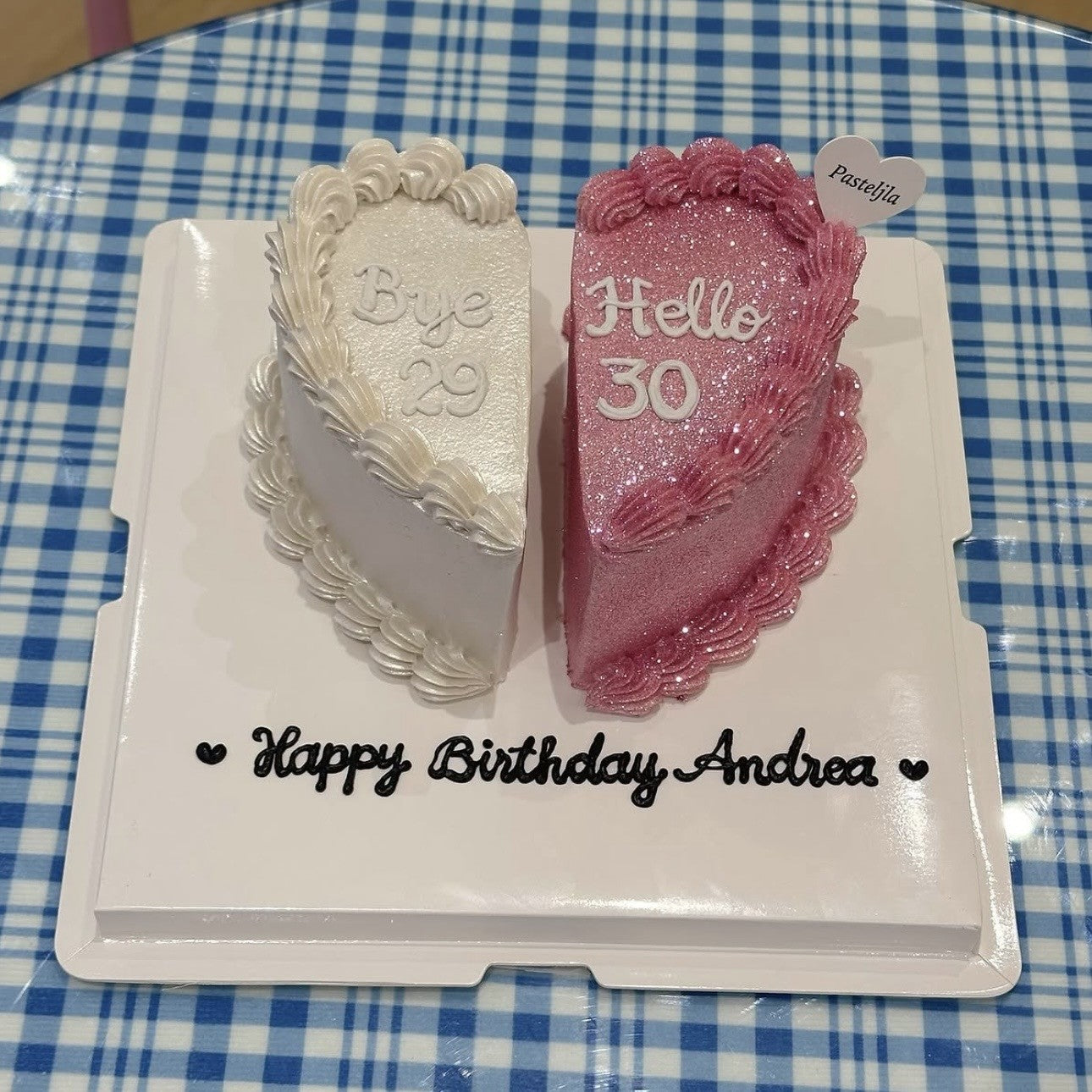 Pink and white glitter cake