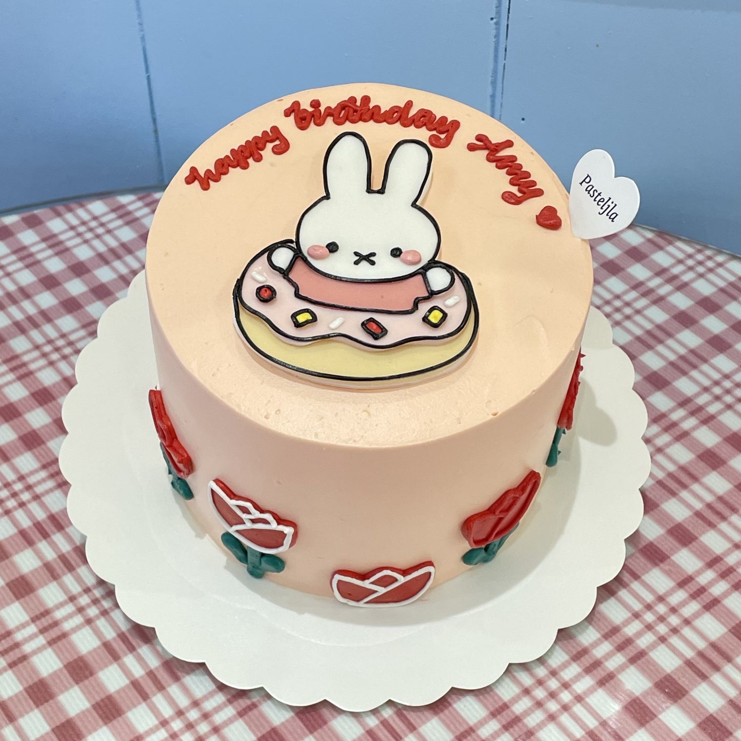 Handrawn pink miffy cake 