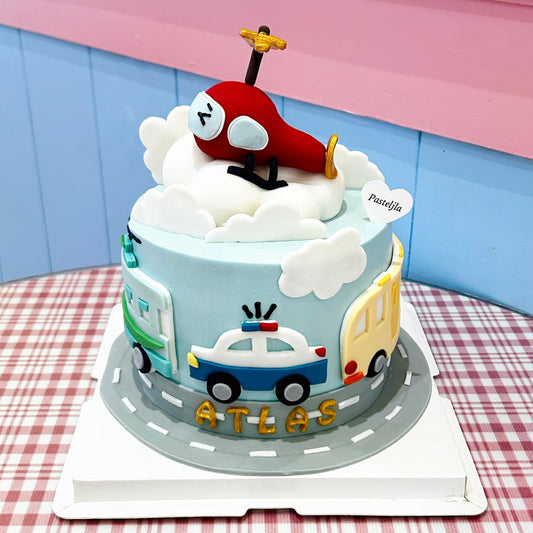 Fondant transportation helicopter cake 