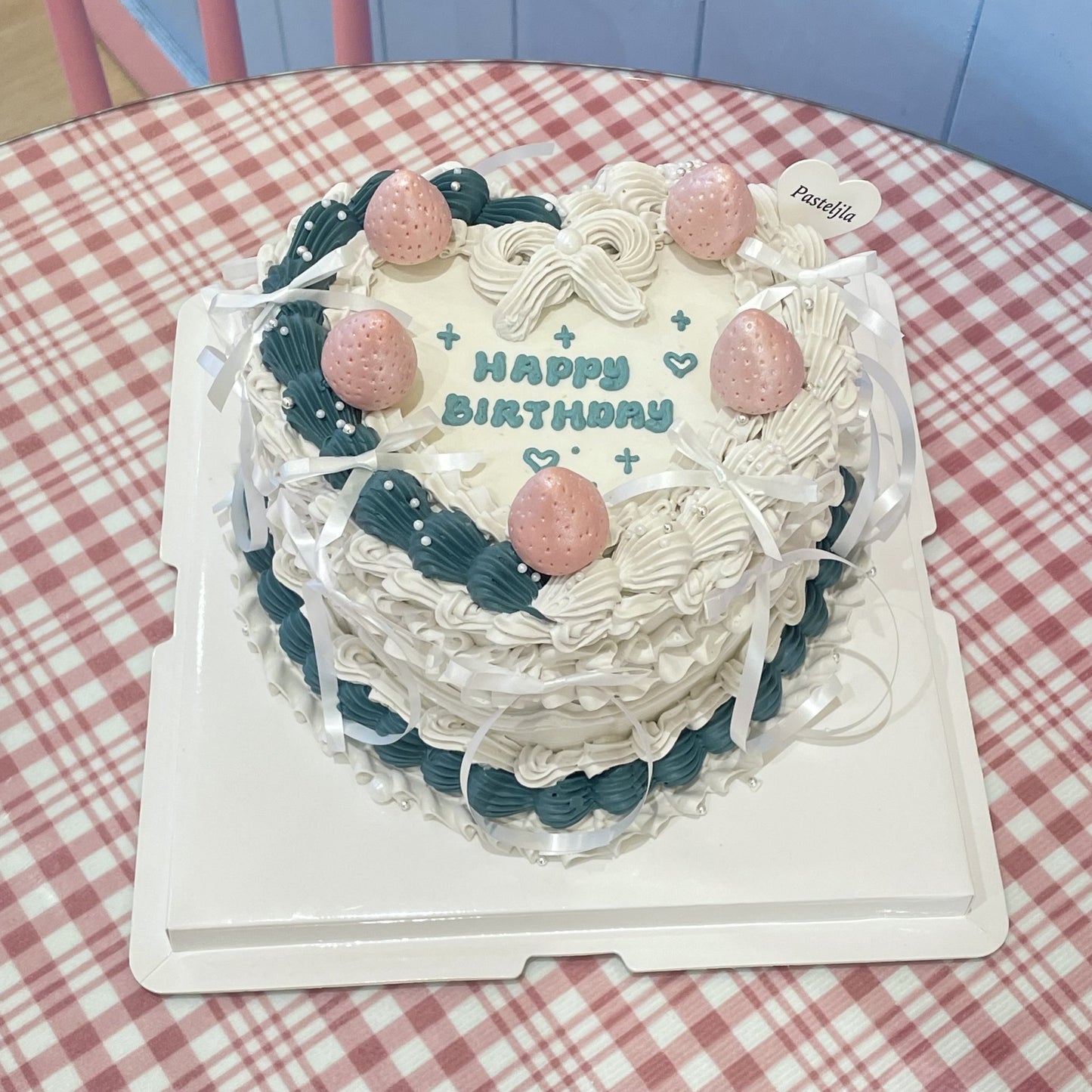 Heart shape blue and white cake