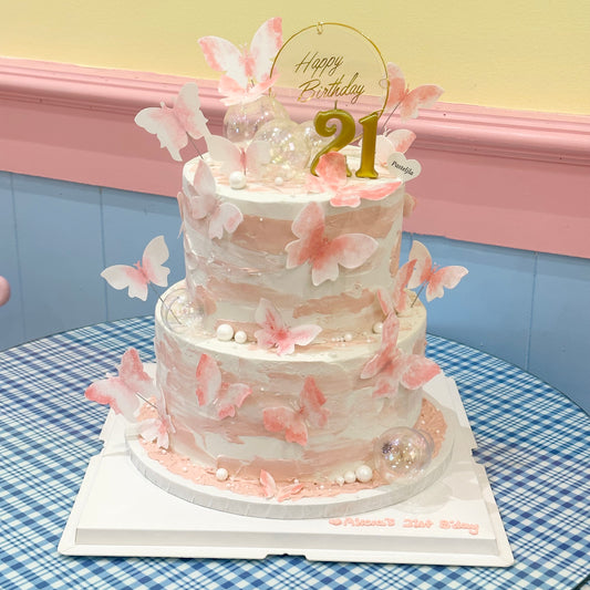 Two Tier Pink Butterfly Cake