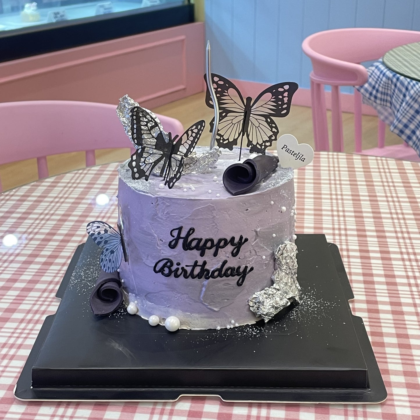 Purple and black butterfly cake