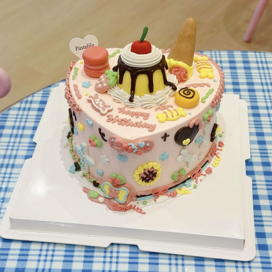 Heart shape dessert theme cake 