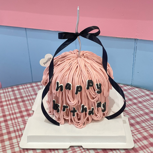 Korean style black pink ribbon cake 