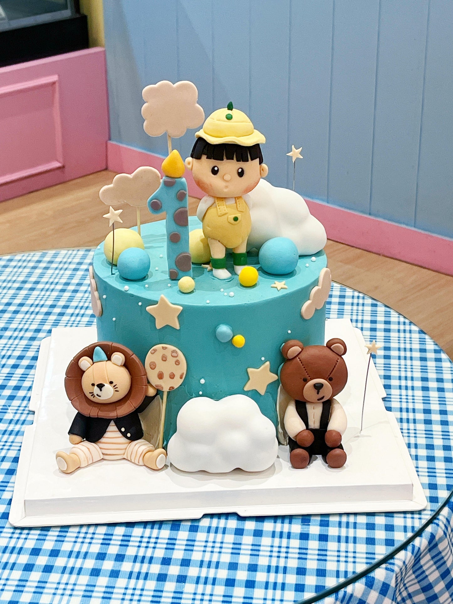 Little boy with animal cake