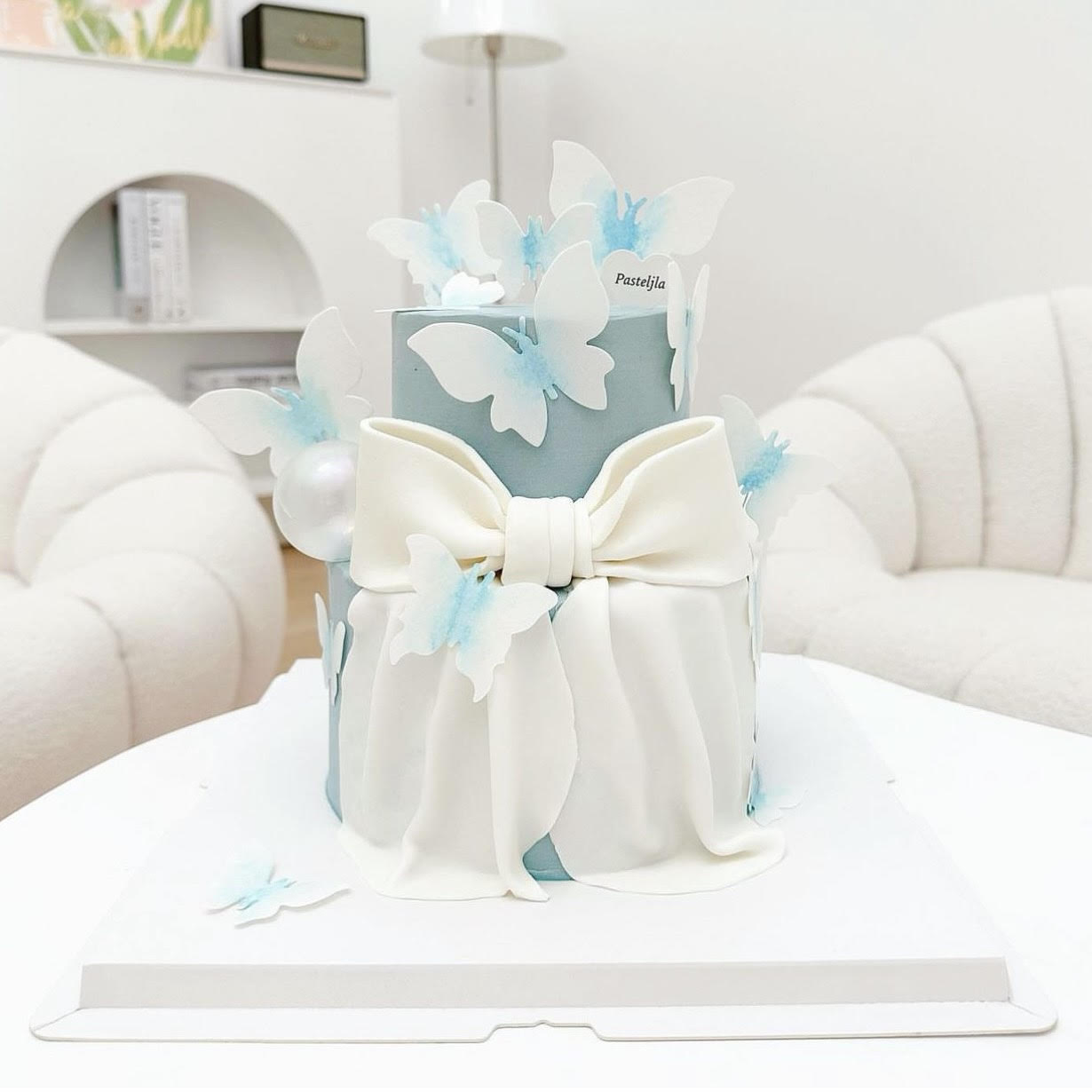 Two Tier Blue Butterfly Cake