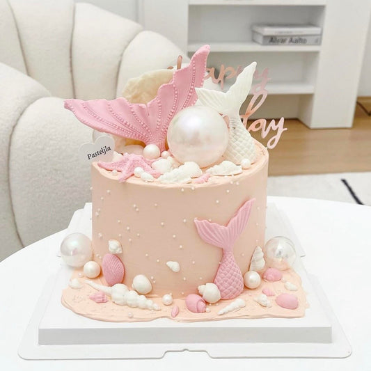 Pink and White Mermaid Theme Cake