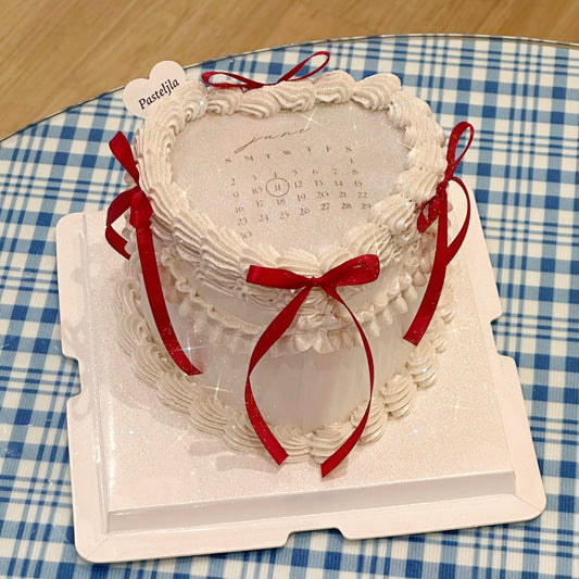 White and red shimmer burnaway cake