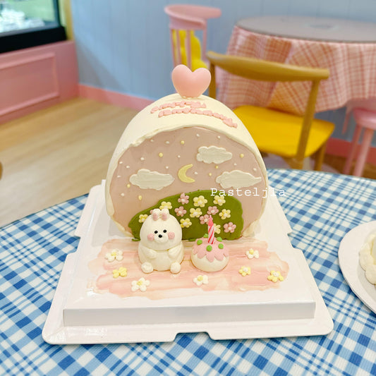 Pink Bunny Semi Circle Cake