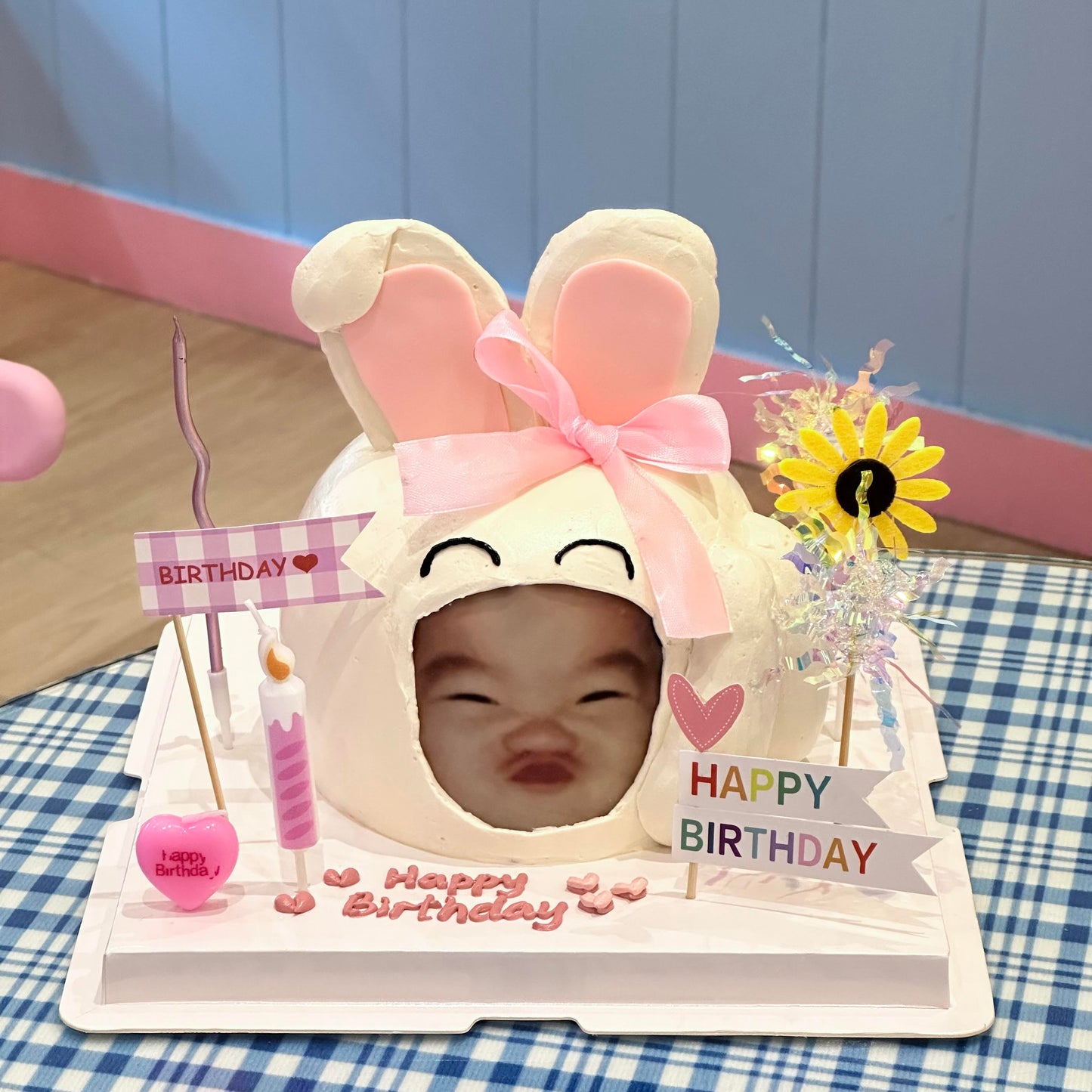 Human face rabbit head cake