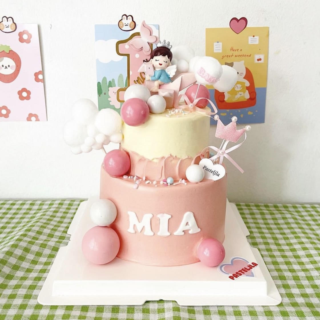Two Tier Pink and White Baby Girl Cake