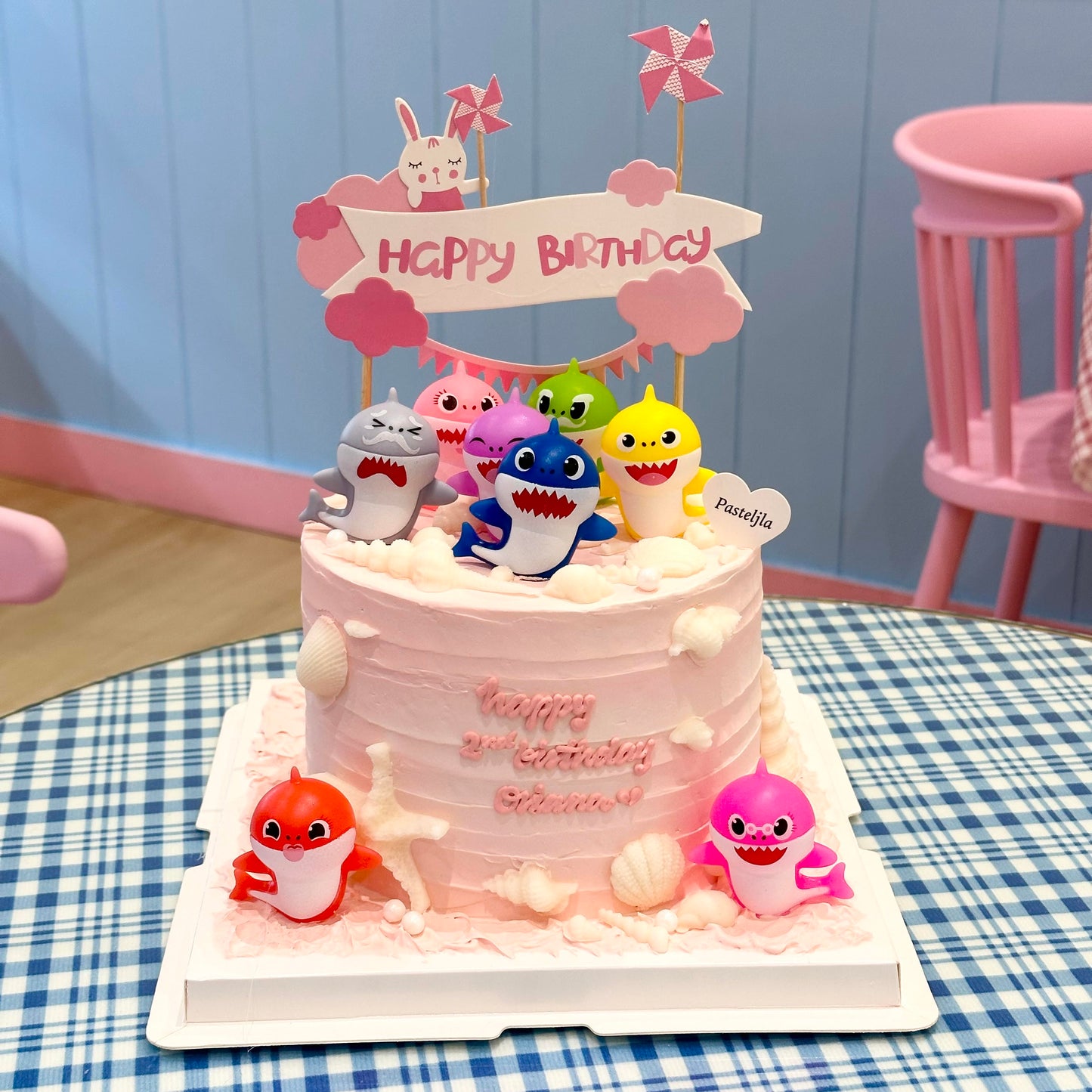 Pink baby shark cake