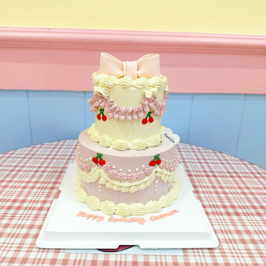 Two Tier Cherry Bow Cake