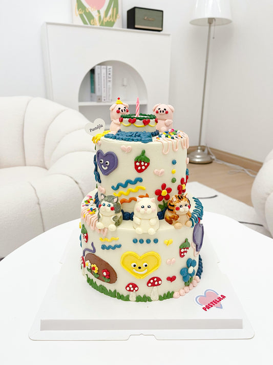 Two Tier Animal Party Cake