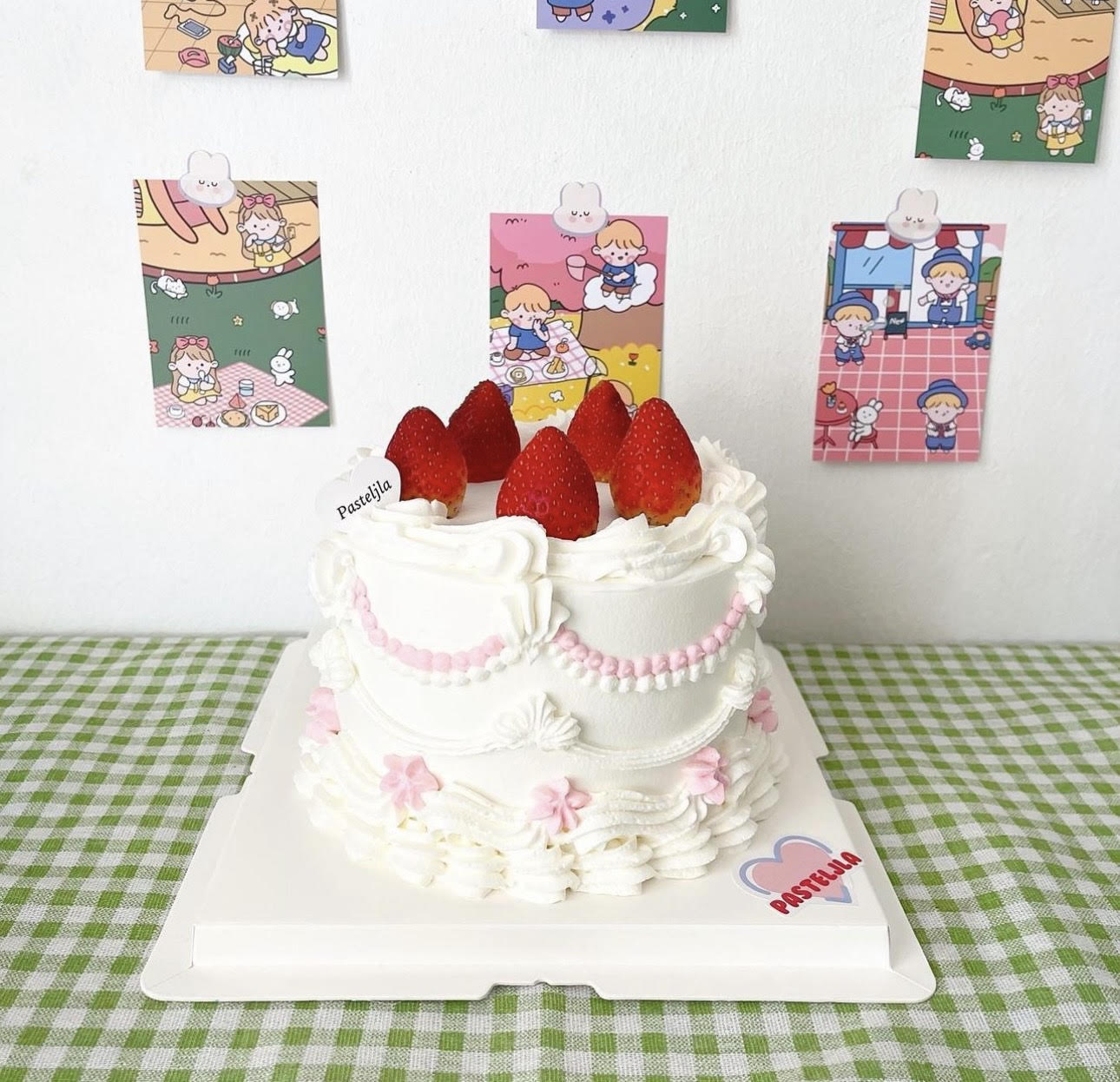 Pink and White Vintage Strawberry Cake