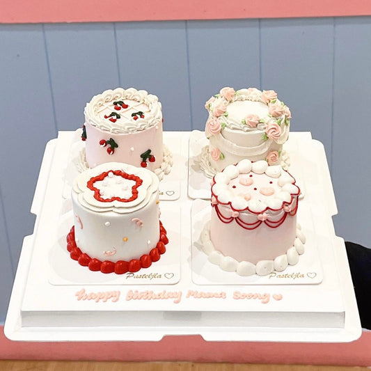 Pink red and white tiny cake set