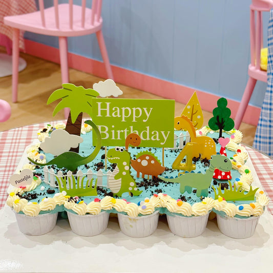 Dinosaur gathering cupcakes