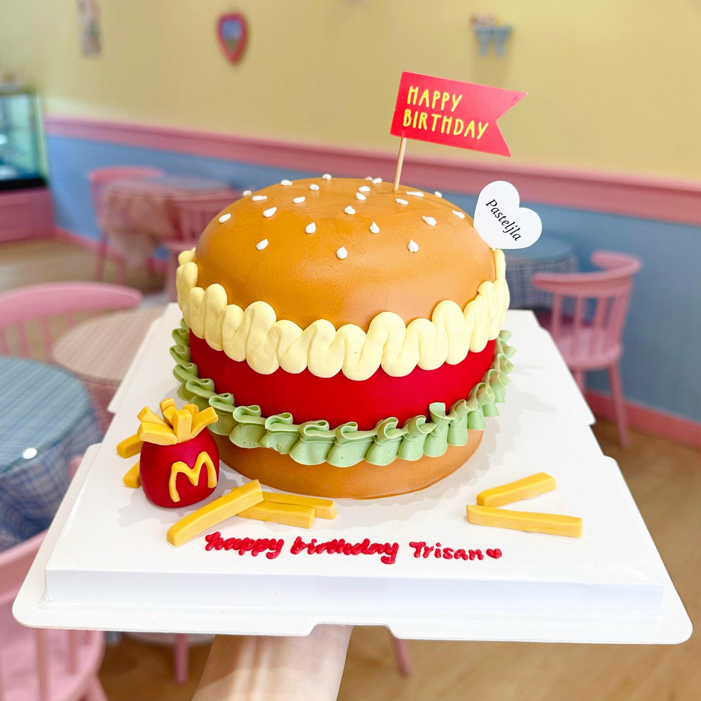 Burger and fries cake