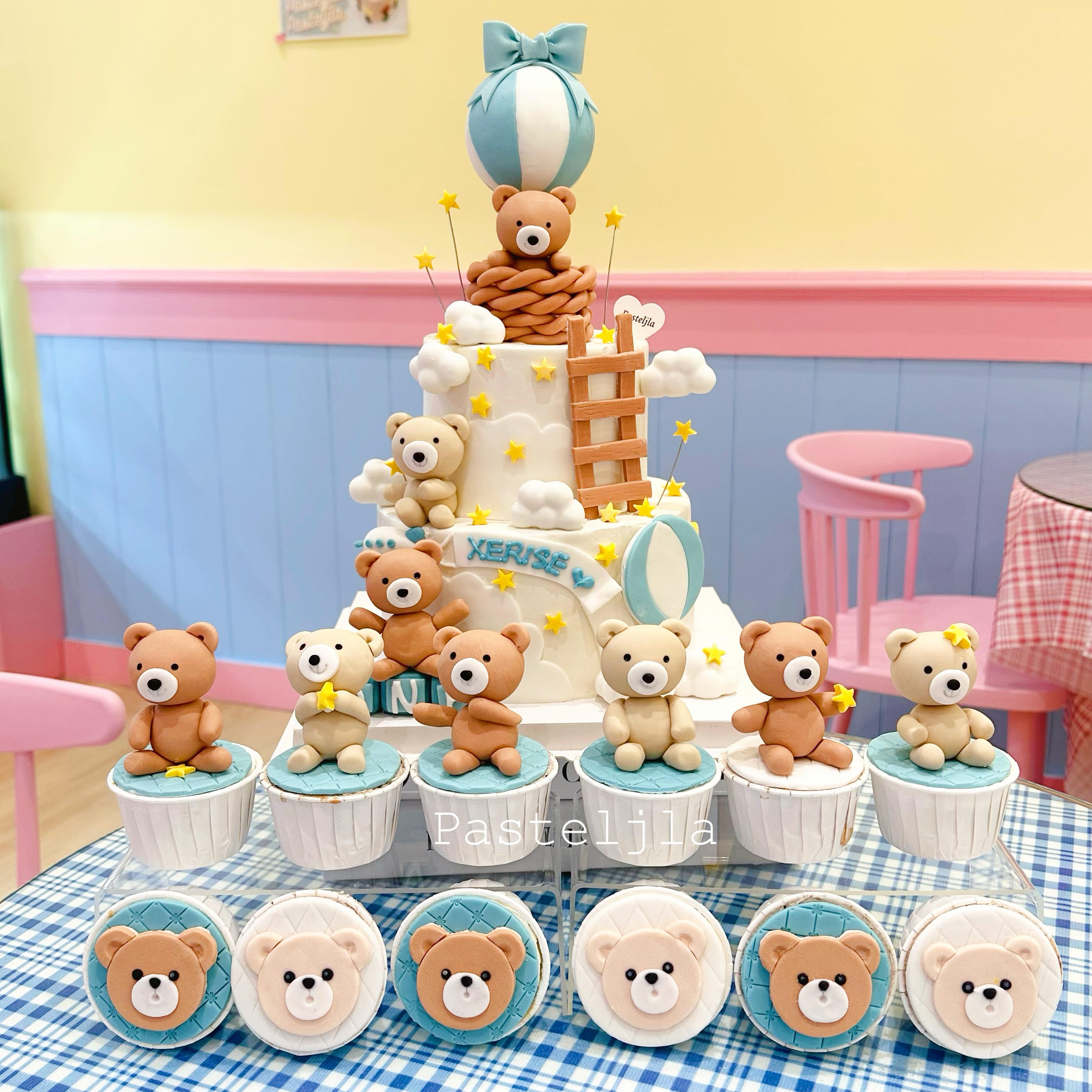 (2 in 1) Fondant combo - Blue and white teddy bear theme – Pasteljla