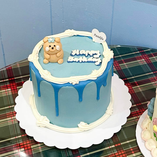 Blue Theme Bear Cake