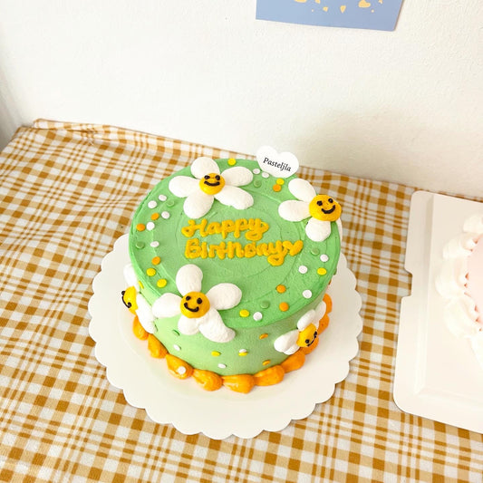 Green Cake with Smiley Flower Cake