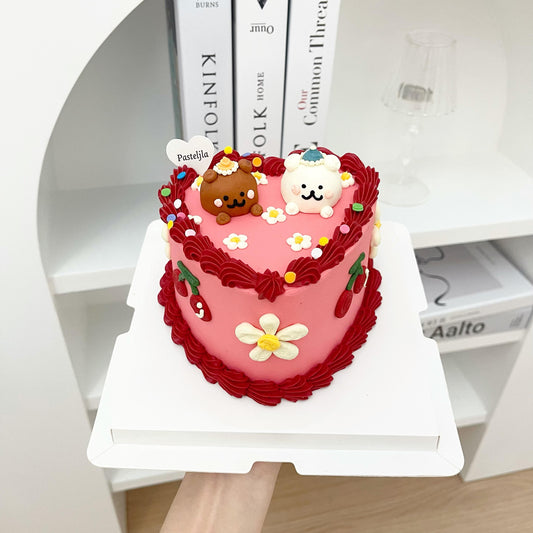 Heart Shape Twin Bear Cake