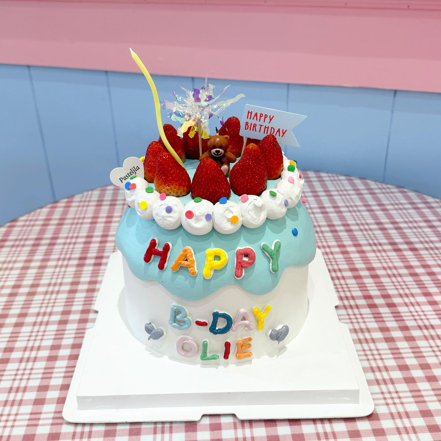 Playful Strawberry Bear Cake