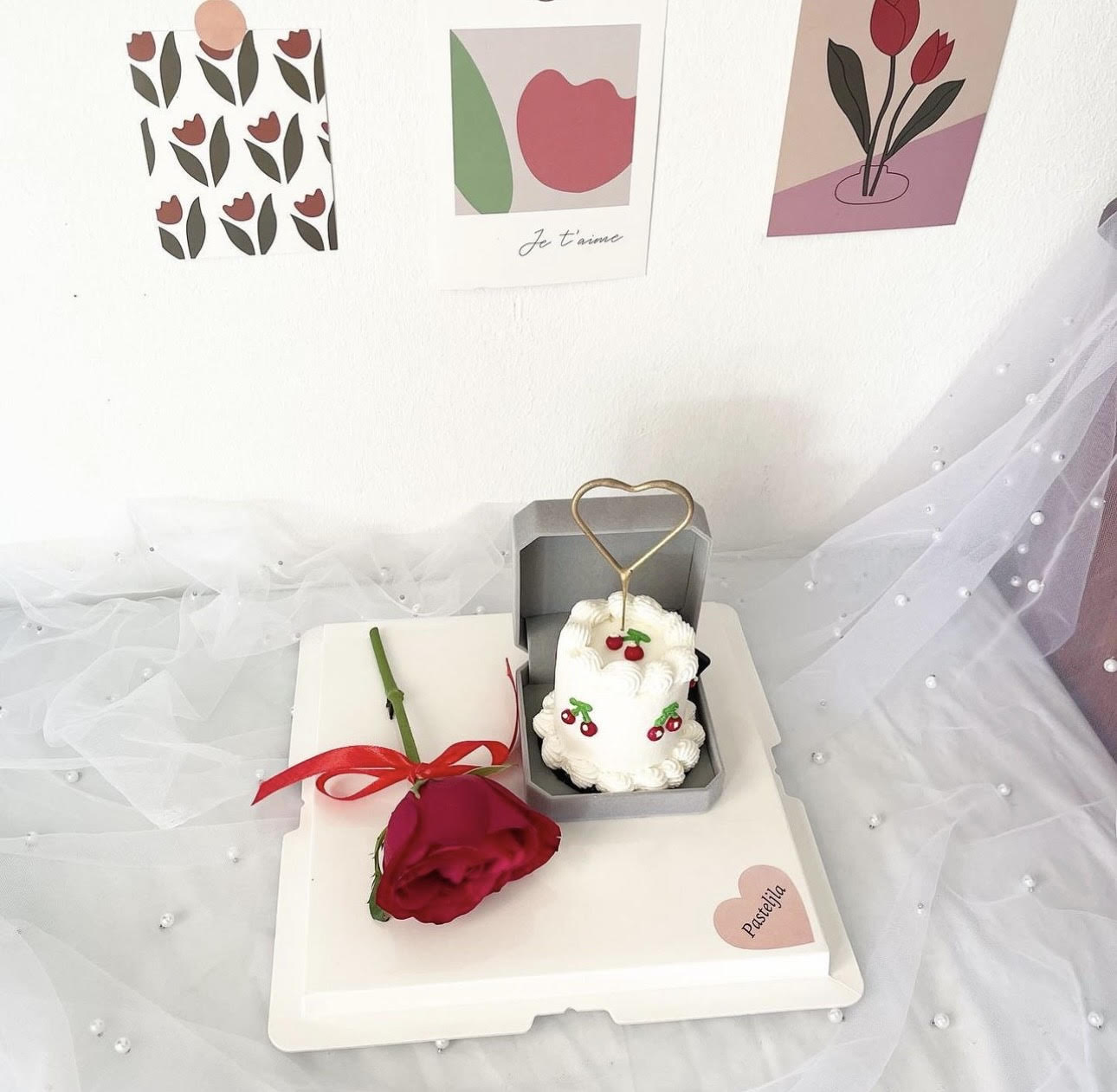 Cherry Ring Cake with Fresh Red Rose