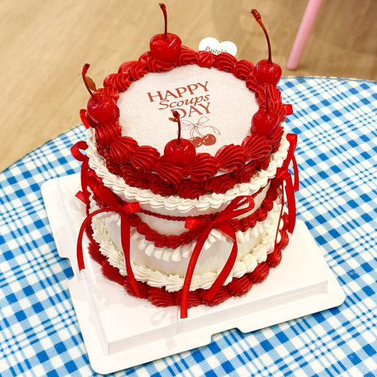 Red and white cherry burnaway cake